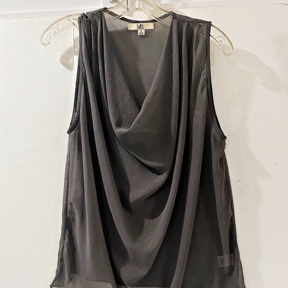 Ya Los Angeles Womens Sleeveless Top Gray Sparkle Sheer Silk Cowl Drape Hi Lo L - Picture 1 of 6